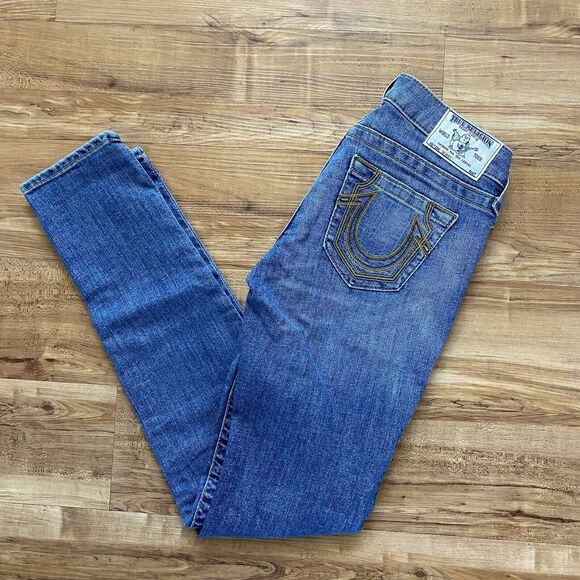 TRUE RELIGION 26 NWOT Skinny Gold Arrow Big T Low Rise Embroidered Y2K Jeans - Picture 16 of 16